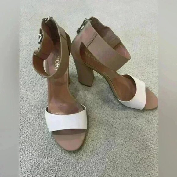 Report Madysan Nude and white sandal block heels - Picture 2 of 8